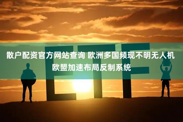 散户配资官方网站查询 欧洲多国频现不明无人机 欧盟加速布局反制系统