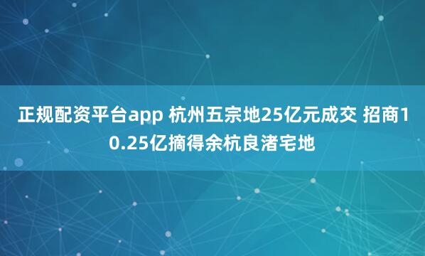 正规配资平台app 杭州五宗地25亿元成交 招商10.25亿摘得余杭良渚宅地
